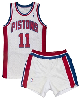 1992-93 Isiah Thomas Game Used Detroit Pistons Home Uniform (Jersey & Shorts) (Pistons Employee LOA)